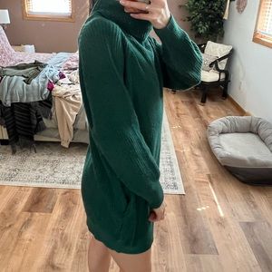 Emerald green turtle neck dress with pockets